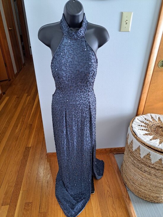 Andretta Donatello Dresses & Skirts - Andretta Donnatello Beaded Halter Neck Maxi Gown Dress Open Back Slit L Formal